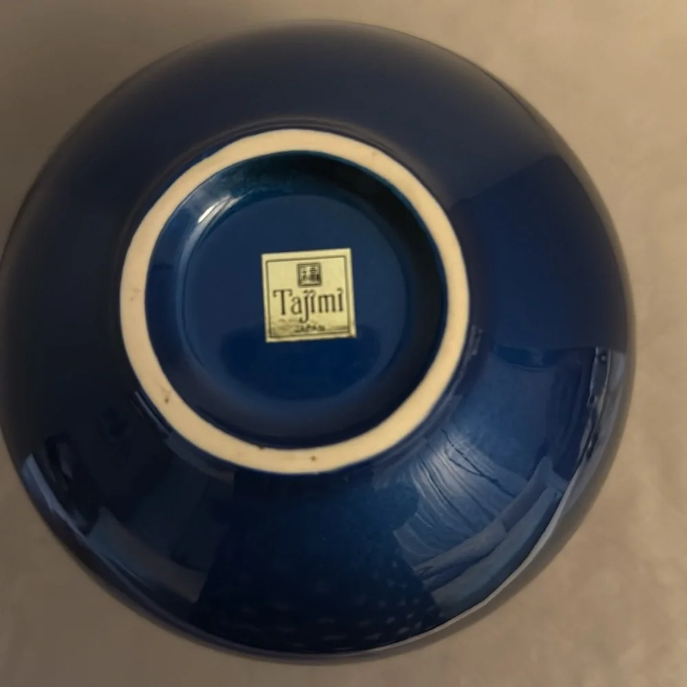 Vintage Tajimi Japan Elegant Blue Vase Satin Finish Crane Heron Bird Ball Shape